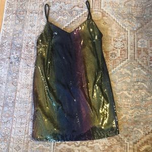 Rainbow sequin mini dress with black liner